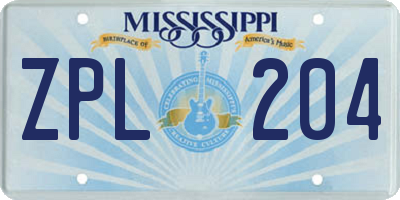 MS license plate ZPL204