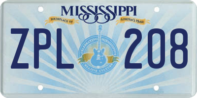 MS license plate ZPL208
