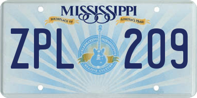 MS license plate ZPL209