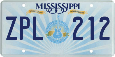MS license plate ZPL212