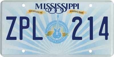 MS license plate ZPL214