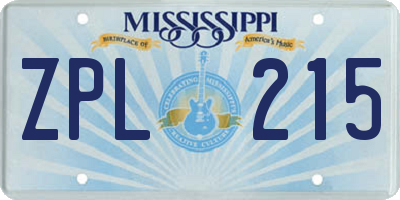 MS license plate ZPL215