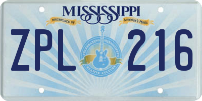 MS license plate ZPL216