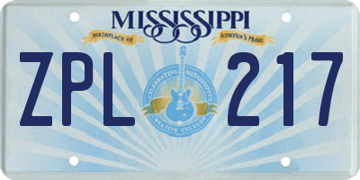 MS license plate ZPL217