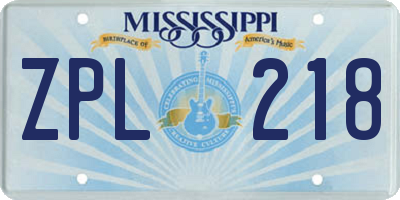 MS license plate ZPL218