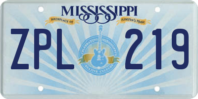 MS license plate ZPL219
