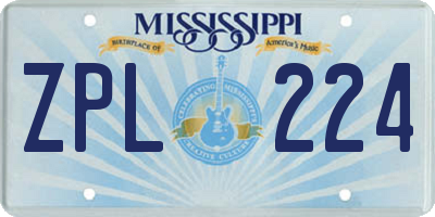MS license plate ZPL224