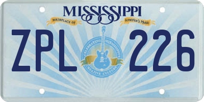 MS license plate ZPL226