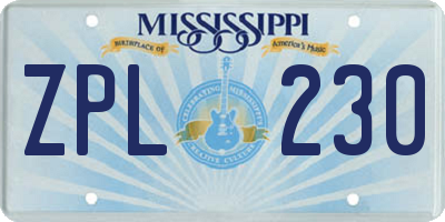 MS license plate ZPL230