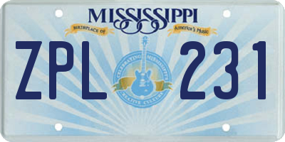 MS license plate ZPL231