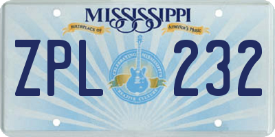 MS license plate ZPL232