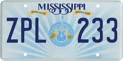 MS license plate ZPL233