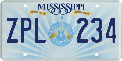 MS license plate ZPL234
