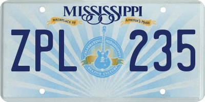 MS license plate ZPL235
