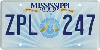 MS license plate ZPL247