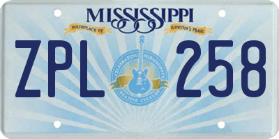 MS license plate ZPL258