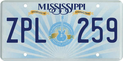 MS license plate ZPL259