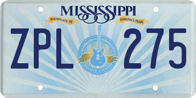 MS license plate ZPL275