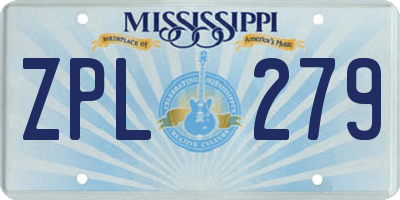 MS license plate ZPL279
