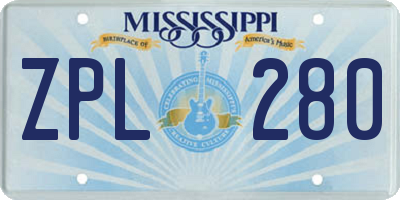 MS license plate ZPL280