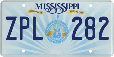 MS license plate ZPL282