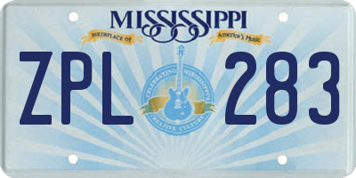 MS license plate ZPL283