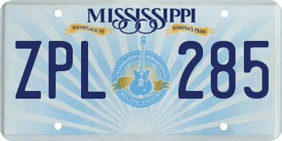 MS license plate ZPL285
