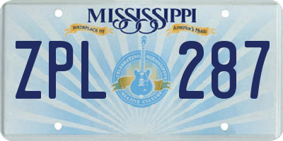 MS license plate ZPL287