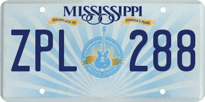 MS license plate ZPL288