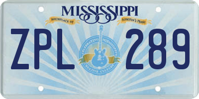 MS license plate ZPL289