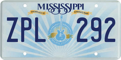 MS license plate ZPL292