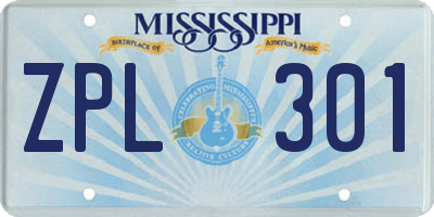 MS license plate ZPL301