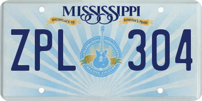 MS license plate ZPL304