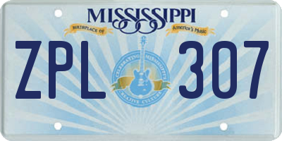 MS license plate ZPL307