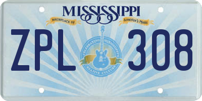 MS license plate ZPL308