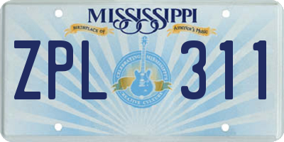 MS license plate ZPL311
