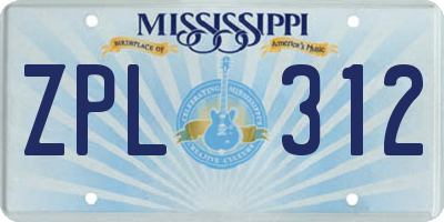 MS license plate ZPL312
