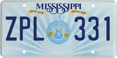 MS license plate ZPL331