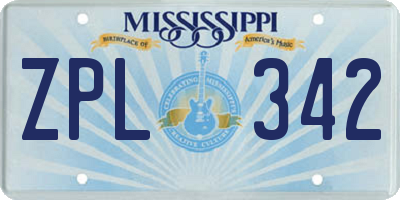 MS license plate ZPL342