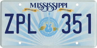 MS license plate ZPL351