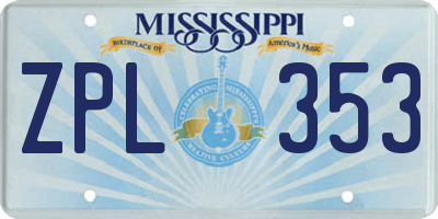 MS license plate ZPL353