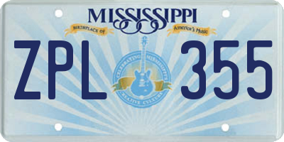 MS license plate ZPL355