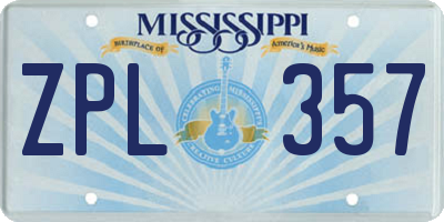 MS license plate ZPL357
