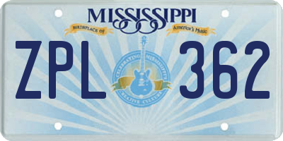 MS license plate ZPL362