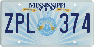 MS license plate ZPL374