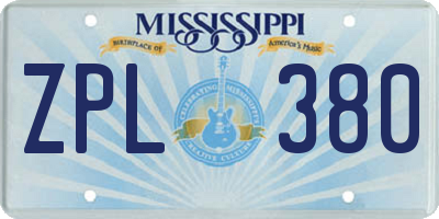 MS license plate ZPL380