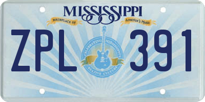 MS license plate ZPL391