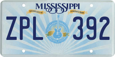 MS license plate ZPL392