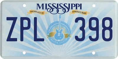 MS license plate ZPL398