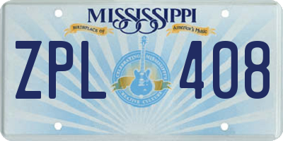MS license plate ZPL408